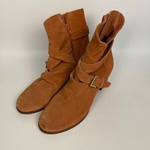 Matisse Harper Judd Suede Size 8 Ankle Boots Tan Leather Buckle Side Zip Block